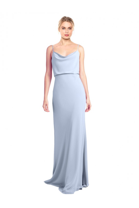 Comprimento Chão Azul Céu Claro Sem Mangas Bainha Costas em V Vestidos de Madrinha / Vestidos de Noite / Vestidos de Festa Por Atacado