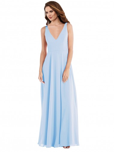 Comprimento Chão Azul Céu Claro Sem Mangas Linha A Vestidos de Madrinha Por Atacado