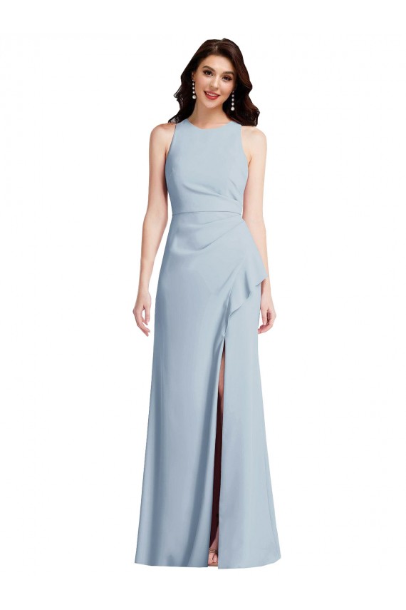 Comprimento Chão Azul Céu Claro Sem Mangas Trombeta Vestidos de Madrinha / Vestidos de Festa Por Atacado