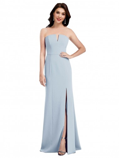 Comprimento Chão Azul Céu Claro Sem Mangas Trombeta Lombar Decote V Longo Vestidos de Madrinha / Vestidos de Festa Por Atacado