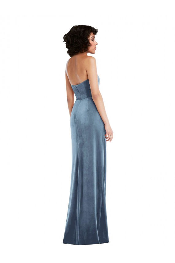 Comprimento Chão Azul Empoeirado Sem Mangas Bainha Lombar Vestidos de Madrinha / Vestidos de Noite / Vestidos de Festa Por Atacado