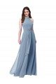 Comprimento Chão Azul Empoeirado Sem Mangas Linha A Chiffon Longo Vestidos de Madrinha Por Atacado
