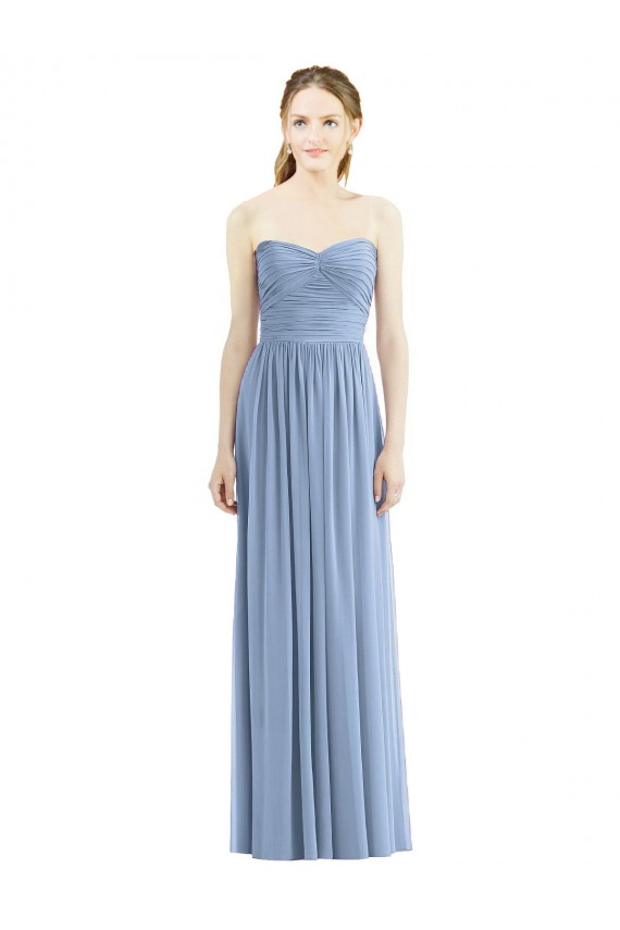Comprimento Chão Azul Empoeirado Sem Mangas Linha A Longo Vestido Formais / Vestido de Madrinha Por Atacado
