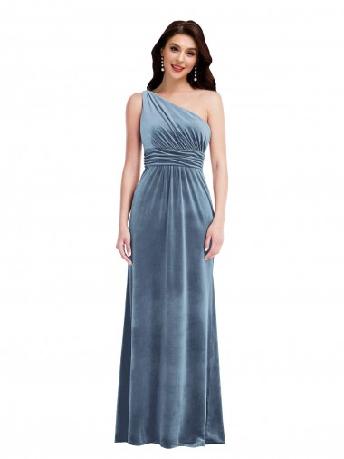 Comprimento Chão Azul Empoeirado Sem Mangas Linha A Longo Vestidos de Madrinha / Vestidos de Festa Por Atacado