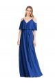 Comprimento Chão Azul Real Ombro Frio Linha A Vestidos de Madrinha Por Atacado