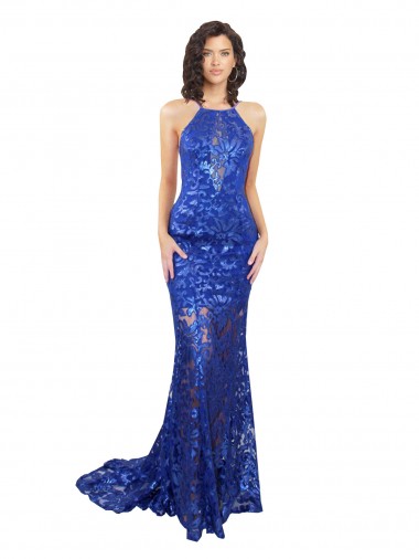 Comprimento Chão Azul Real Sem Mangas Sereia Abrir de volta Vestidos de Madrinha / Vestidos de Festa Por Atacado