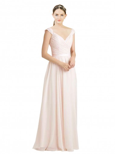 Comprimento Chão Creme Rosa Sem Mangas Linha A Costas em V Amor Vestidos de Madrinha Por Atacado