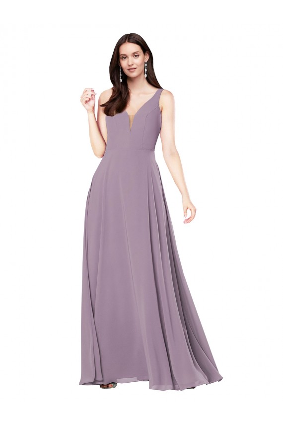 Comprimento Chão Lavanda Escura Sem Mangas Bainha Costas em V Vestidos de Madrinha / Vestidos de Noite Por Atacado