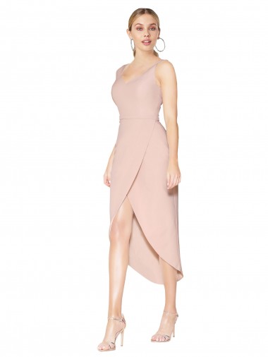 Alto Baixo Malva Sem Mangas Sereia Costas em V Vestidos de Madrinha / Vestidos de Noite / Vestidos de Festa Por Atacado