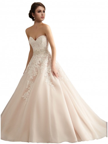 Comboio Catedral Marfim & Champanhe Sem Mangas Vestido de Baile Vestidos de Noiva Por Atacado