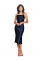 Comprimento Midi Marinha Negra Sem Mangas Bainha Alças finas Vestidos de Madrinha / Vestidos de Noite / Vestidos de Festa Por Atacado