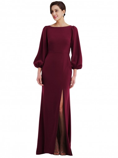 Comprimento Chão Ouro Borgonha Mangas Compridas, Mangas Bispo Trombeta Abrir de volta Vestidos de Madrinha / Vestidos de Noite / Vestidos de Festa Por Atacado