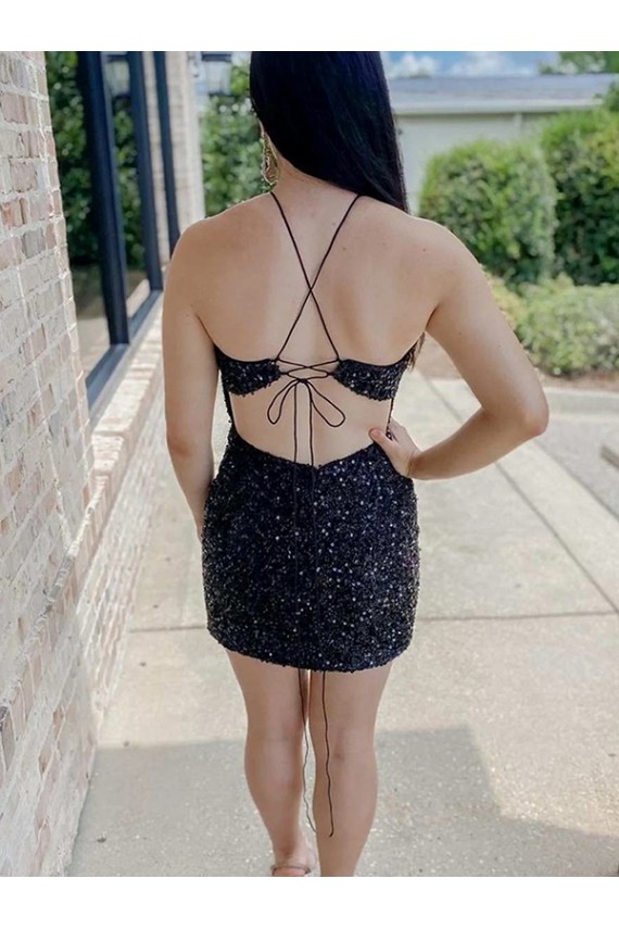 Curto Preto Sem Mangas Bainha Cabeçada Vestidos de Festa Por Atacado