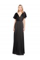 Comprimento Chão Preto Mangas Curtas Linha A Abrir de volta Vestidos de Madrinha / Vestidos de Noite / Vestidos de Festa Por Atacado