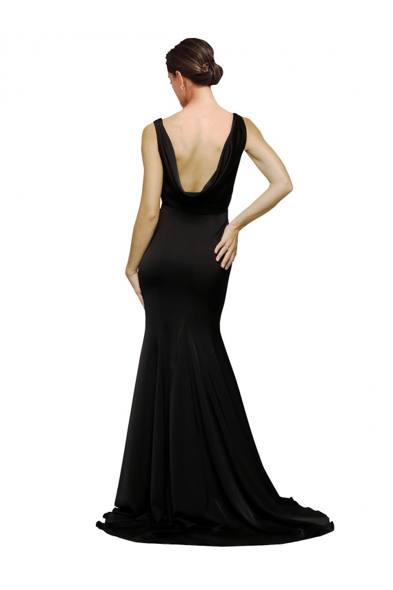 Comboio Varredela Preto Sem Mangas Linha A Lombar Vestidos de Madrinha / Vestidos de Noite / Vestidos de Festa Por Atacado