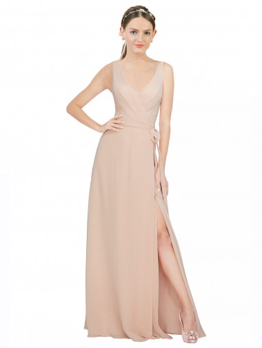Comprimento Chão Rosa 114# Sem Mangas Linha A Vestidos de Madrinha Por Atacado