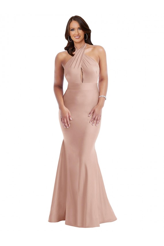 Comprimento Chão Rosa Empoeirado Sem Mangas Sereia Abrir de volta Vestidos de Madrinha / Vestidos de Noite / Vestidos de Festa Por Atacado