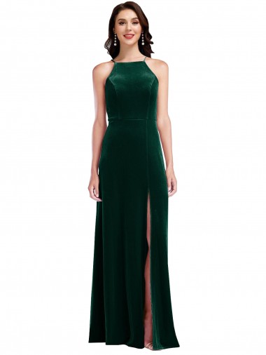 Comprimento Chão Verde Escuro Sem Mangas Linha A Vestidos de Madrinha / Vestidos de Festa Por Atacado