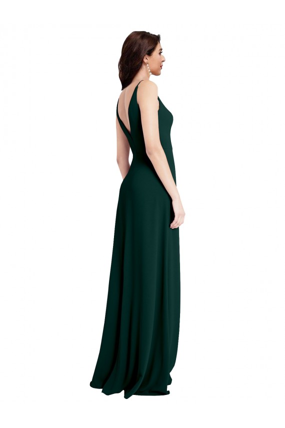 Comprimento Chão Verde Meia-Noite Sem Mangas Linha A Costas em V Vestidos de Madrinha / Vestidos de Noite / Vestidos de Festa Por Atacado
