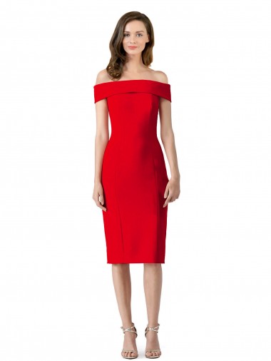 Comprimento Chá Vermelho Sem Mangas Bainha Fora do Ombro Vestidos de Madrinha / Vestidos de Noite / Vestidos de Festa Por Atacado