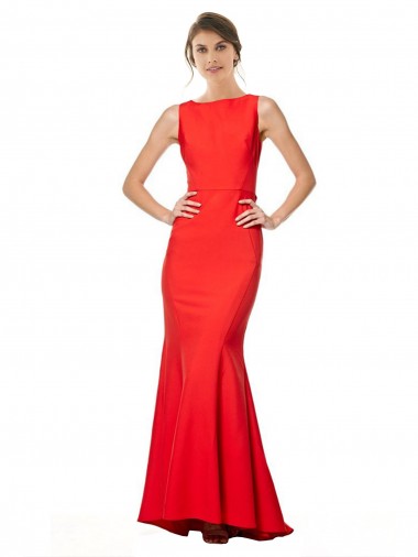 Comprimento Chão Vermelho Sem Mangas Sereia Abrir de volta Vestidos de Madrinha / Vestidos de Noite Por Atacado