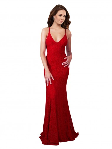 Comprimento Chão Vermelho Sem Mangas Sereia Criss Cruz Vestidos de Madrinha / Vestidos de Noite / Vestidos de Baile Por Atacado